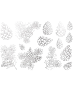 White Gold Pinecones Overglaze Decal
