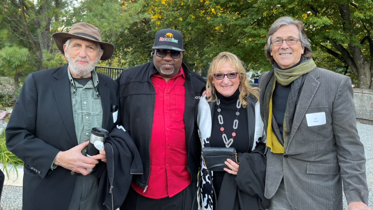 Arriving at the award ceremony with Kingston friends Tyrone Wilson (center), Ulster County Director of Human Rights, and Richard Frumess, founder of R&F Encaustic Art Paints (left)